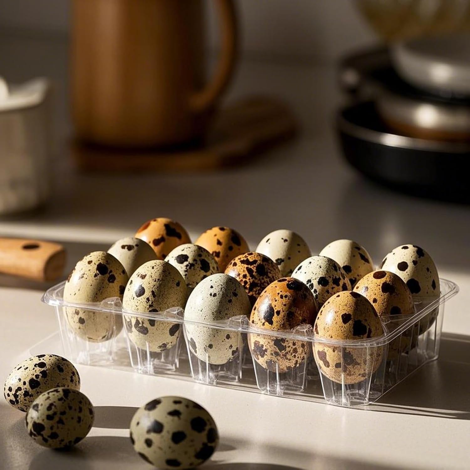 100PCS 15-Grid Clear Plastic Quail Egg Cartons for Kitchen Storage