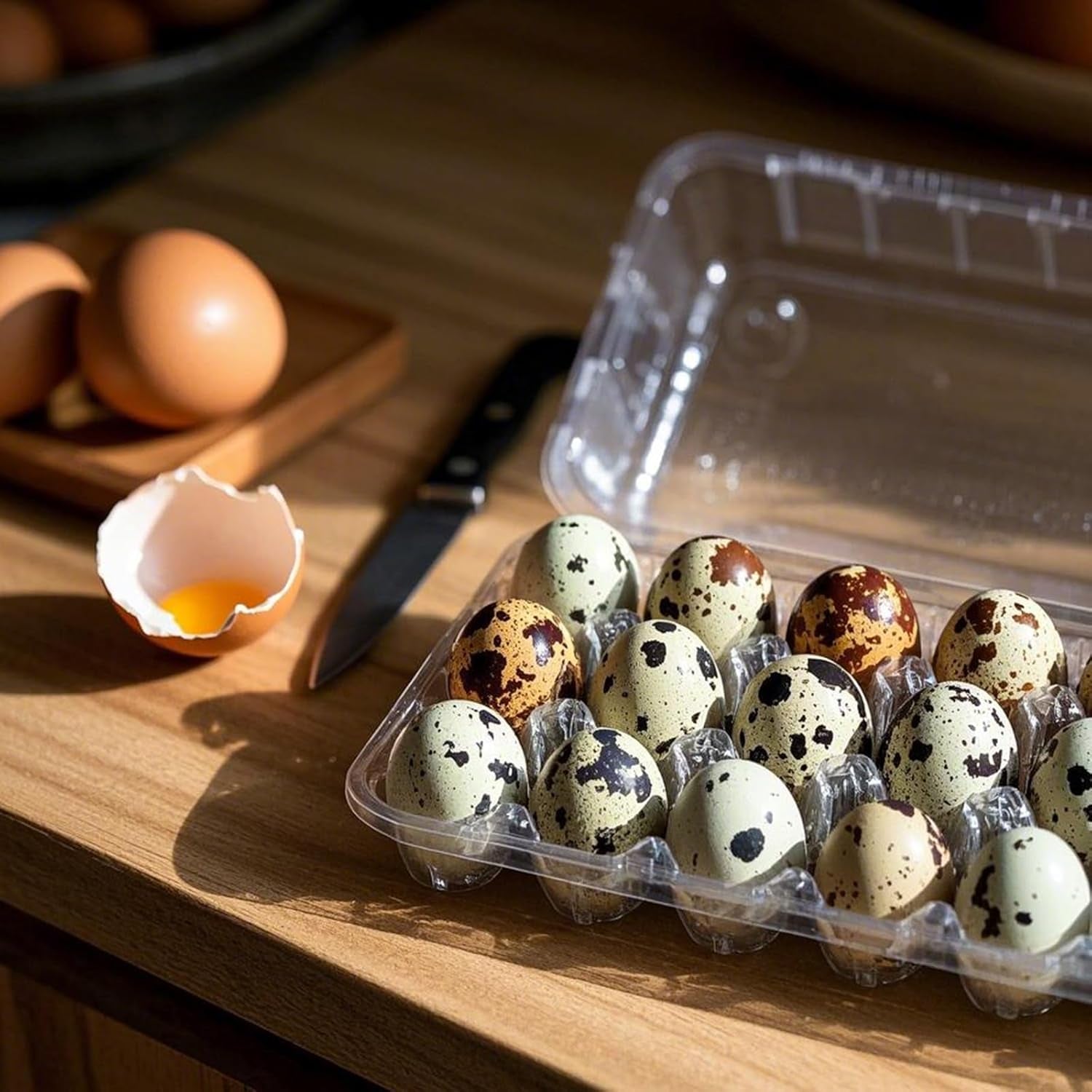 100PCS 15-Grid Clear Plastic Quail Egg Cartons for Kitchen Storage