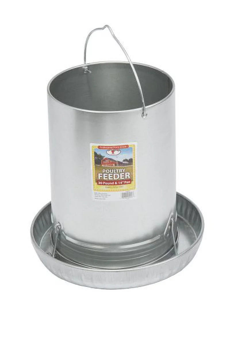 30 Pound Hanging Poultry Feeder Galvanized Steel Container with Feed Pan