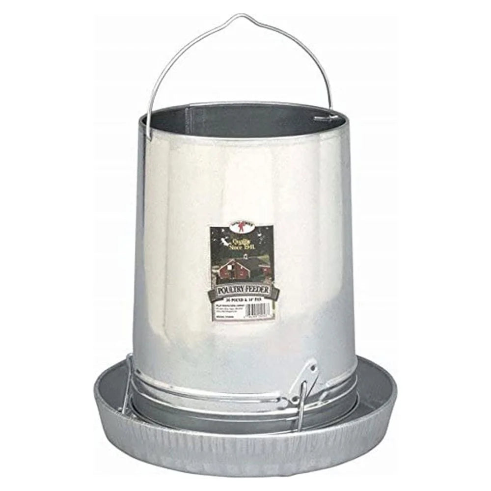 30 Pound Hanging Poultry Feeder Galvanized Steel Container with Feed Pan