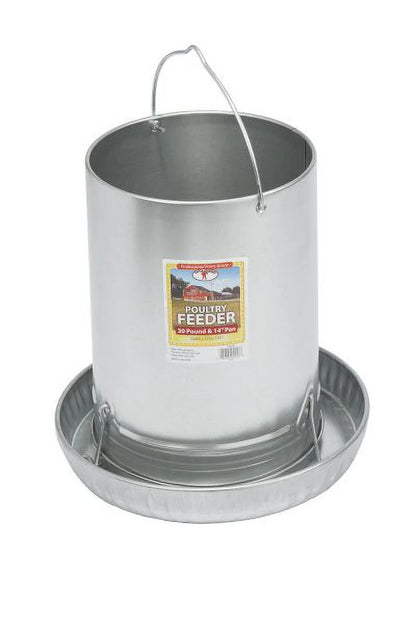 30 Pound Hanging Poultry Feeder Galvanized Steel Container with Feed Pan