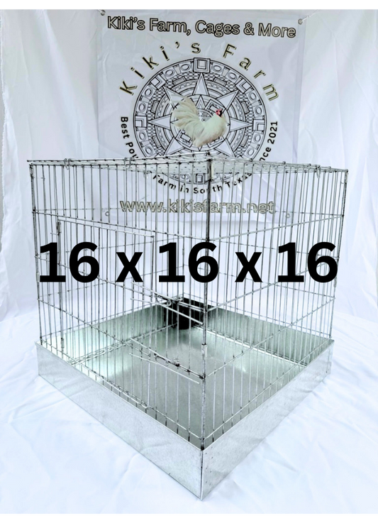 4 Cages with tray, size 16 x 16 x 16 ea / 4 Jaulas de 16 x 16 x 16 con Charola galvanizada